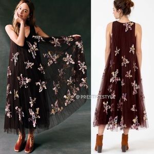 Anthropologie Cassandra Appliqued Tulle Maxi Dress
